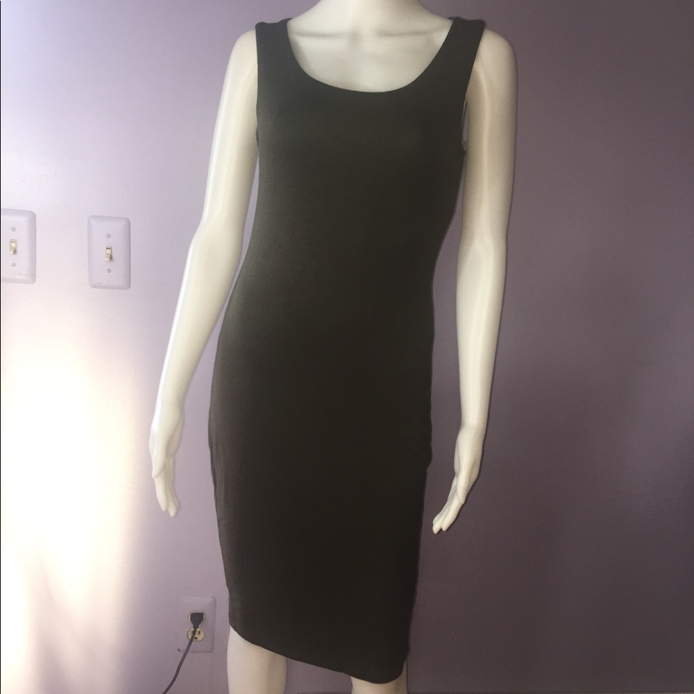NWT Olive Green Strappy Open Back Body-con Knee Length Dress Small Medium Large - Picture 2 of 5